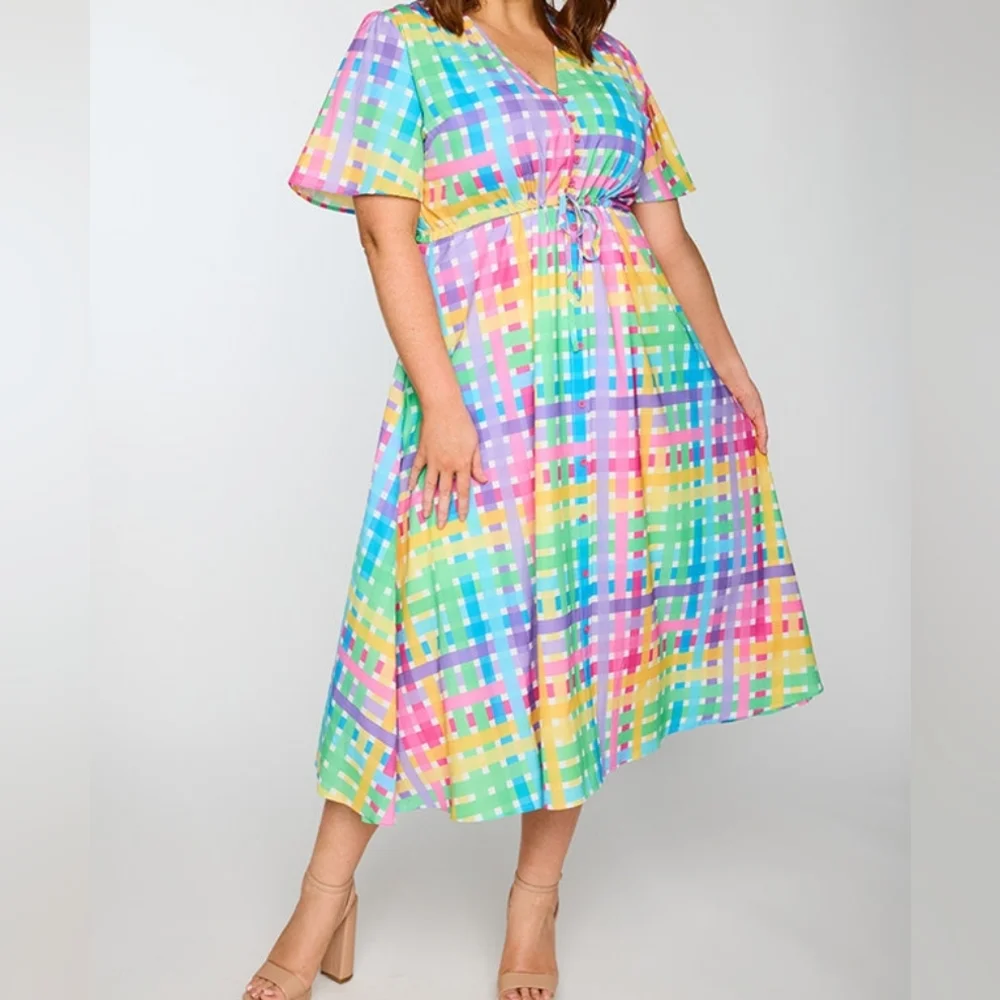 Colorful Plaid Women's Dress - Picture 5 of 6